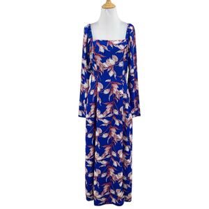 Charles Henry Dress Women S Small Multi Floral Slit Square Neck Long Sleeve Maxi